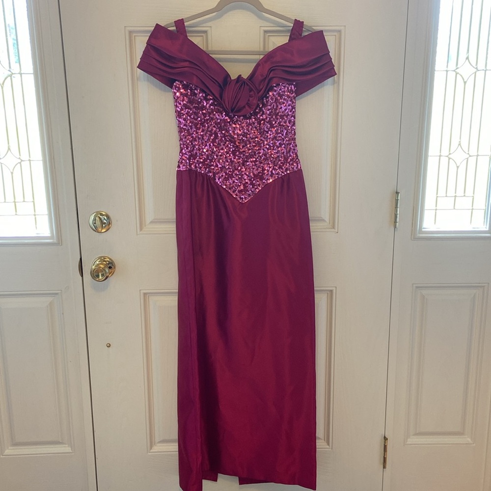 Vintage | Mike Benet Womens Maxi Dress | Sz 8 Pink Magenta | Sequin - Picture 2 of 6